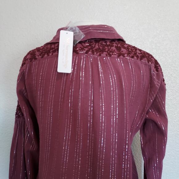 NEW Soft Surroundings Rasberry Red Striped Button Up Size M - Picture 12 of 15